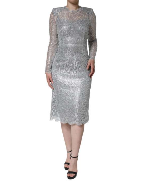 Priser på Dolce & Gabbana Silver Floral Lace Bodycon Sheath Midi Dress