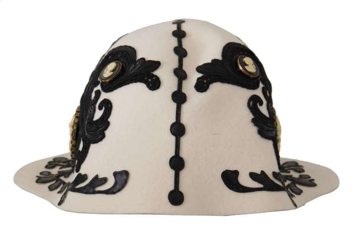 Priser på Dolce & Gabbana White Black Wool Embroidered Cameo Brooch Hat