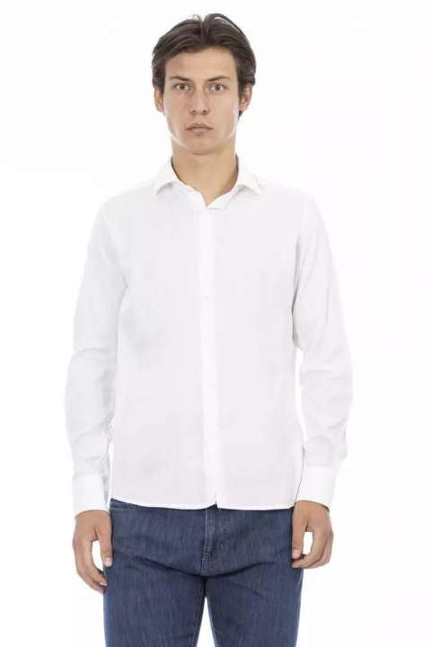 Priser på Baldinini Trend Elegant Slim Fit White Cotton Shirt