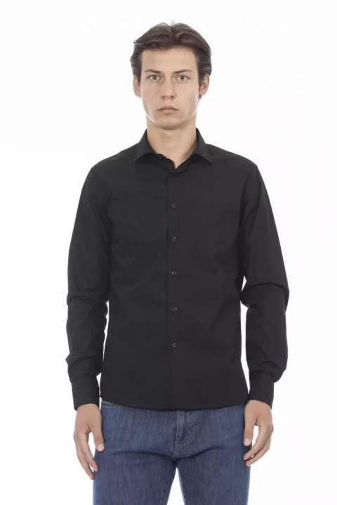 Priser på Baldinini Trend Elegant Black Slim Fit Cotton Shirt