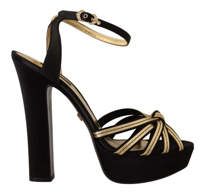 Priser på Dolce & Gabbana Elegant Black Gold Ankle Strap Heels Sandalers