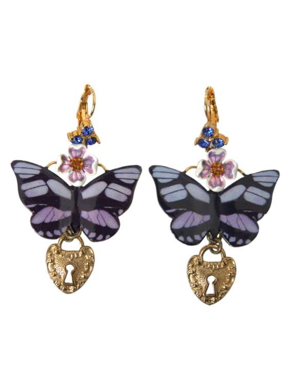 Priser på Dolce & Gabbana Gold Purple Crystal Alua Butterfly Heart Locket Earrings