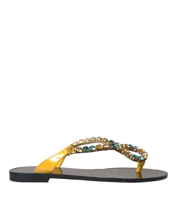 Priser på Dolce & Gabbana Mustard Crystal Calf Leather Beachwear Sko