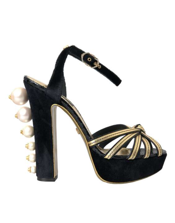 Priser på Dolce & Gabbana Black Gold Embellished Heels SandalerSko