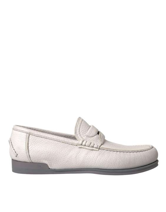 Priser på Dolce & Gabbana White Gray Leather Slip Mocassin Sko Loafer