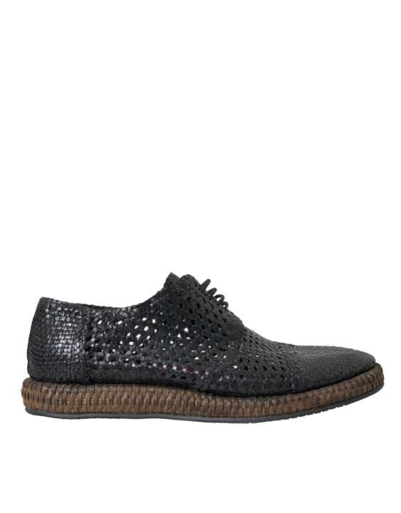 Priser på Dolce & Gabbana Black Woven Goat Leather Lace Up Derby Sko