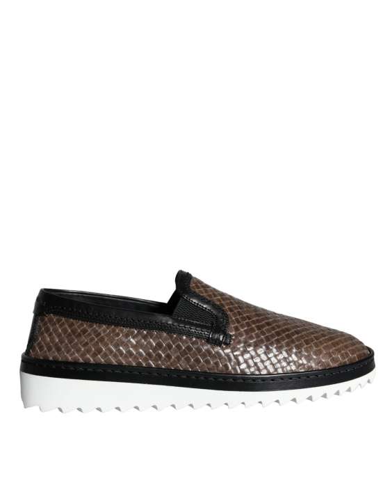 Priser på Dolce & Gabbana Brown Black Leather Weaved Herre Loafers Sko