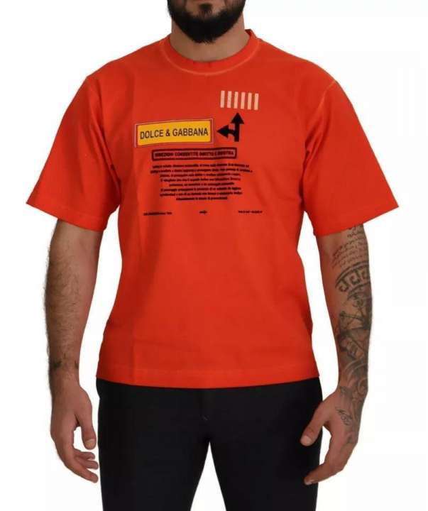 Priser på Dolce & Gabbana Orange Logo Print Crewneck Cotton T-shirt