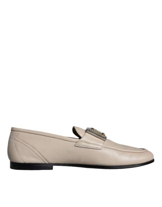 Priser på Dolce & Gabbana Beige Leather Logo Plaque Slip On Herre Loafers Sko