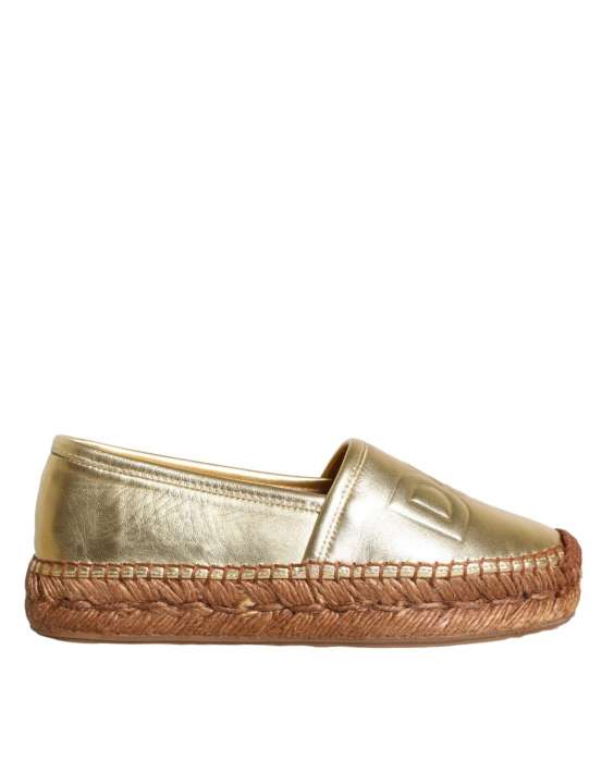 Priser på Dolce & Gabbana Gold Leather Loafers Flats Espadrille Sko