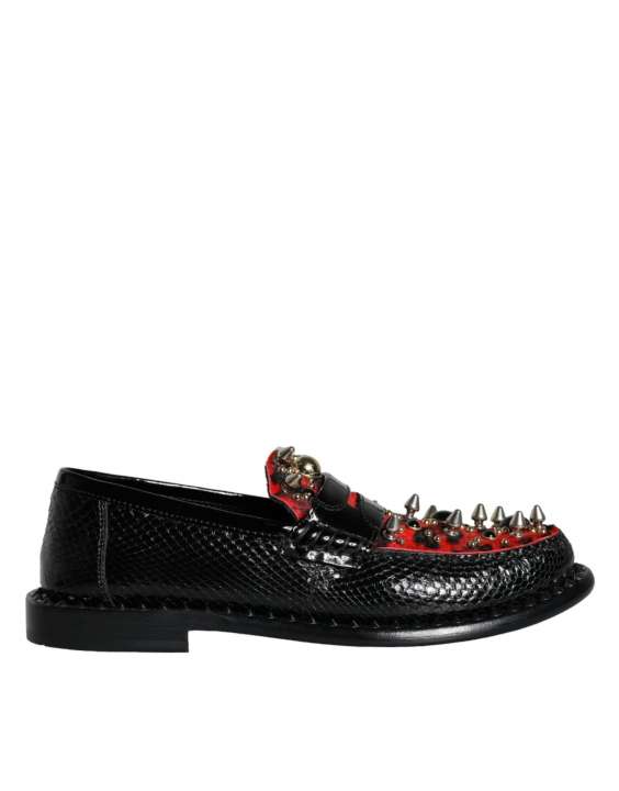 Priser på Dolce & Gabbana Black Leopard Print Studs Leather Loafers Sko