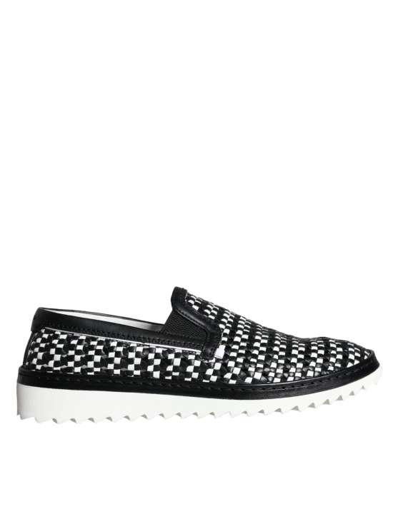 Priser på Dolce & Gabbana Black White Weaved Slip On Herre Loafers Sko