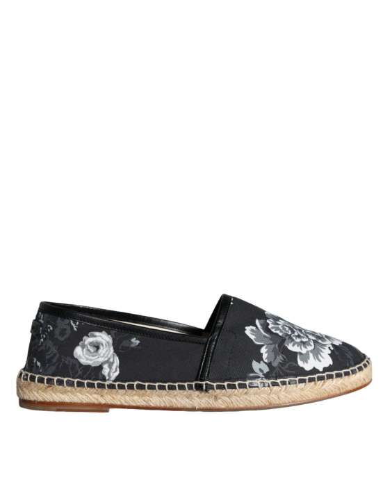 Priser på Dolce & Gabbana Black Floral Cotton Leather Espadrilles Sko