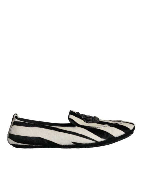 Priser på Dolce & Gabbana Black White Calf Fur Slip On Loafers Herre Sko