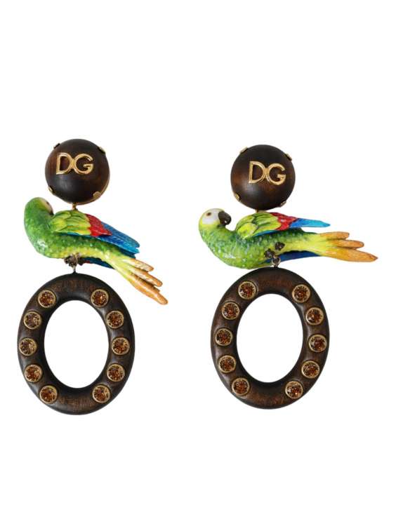 Priser på Dolce & Gabbana Multicolor Parrot Alua Wood Brass Crystal Embellished Earrings