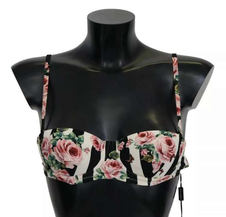 Priser på Dolce & Gabbana Multicolor Striped Rose Print Swimwear Bikini Top