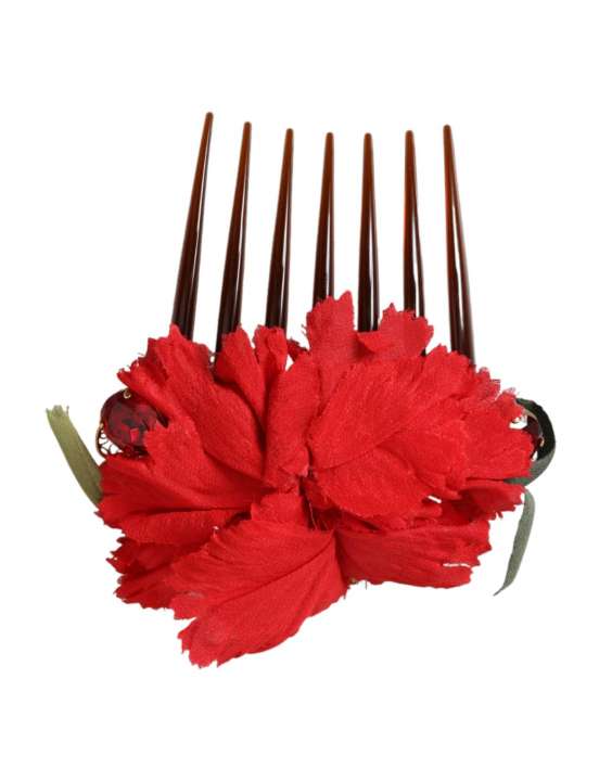 Priser på Dolce & Gabbana Red Silk Floral Gold Brass Dame Hair Comb