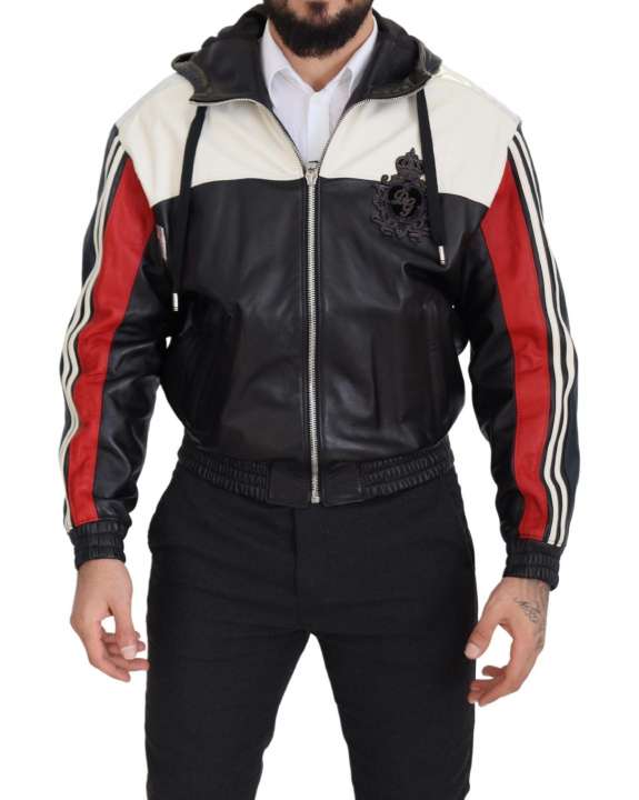 Priser på Dolce & Gabbana Elite Black Leather Hooded Bomber Jacket