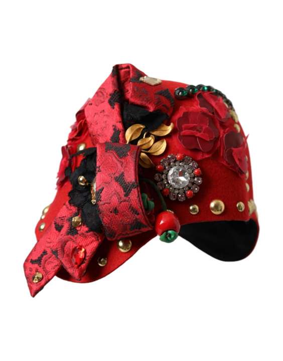 Priser på Dolce & Gabbana Red Crystal Gold Roses Brooch Embellished Hat