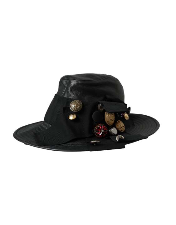 Priser på Dolce & Gabbana Black Leather DG Coin Crystal Wide Brim Hat