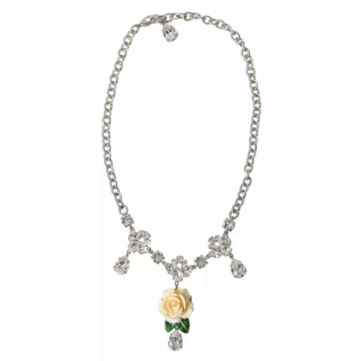 Priser på Dolce & Gabbana Silver Brass Clear Crystal Roses Pendants Necklace