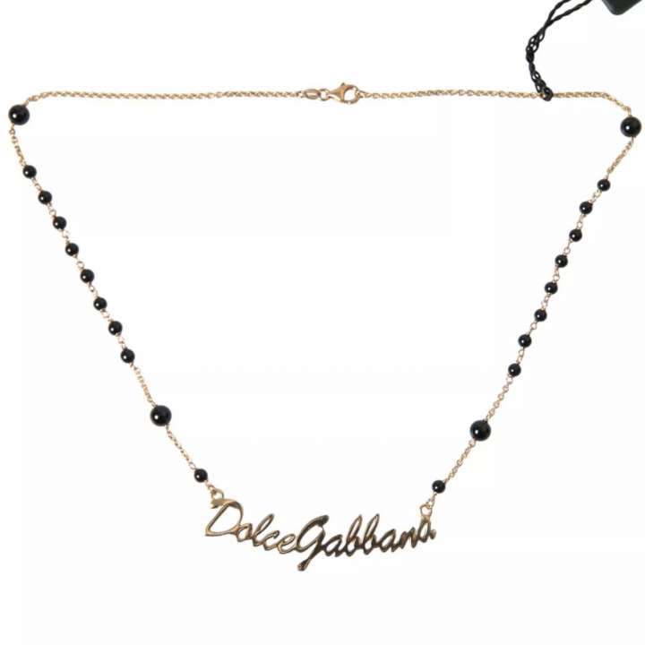 Priser på Dolce & Gabbana Gold Sterling Silver 925 Black Beaded Rosary Chain Necklace