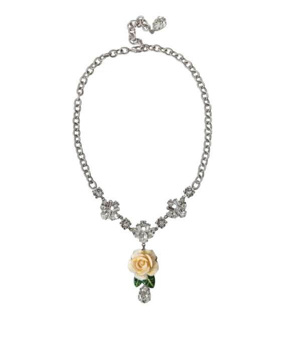 Priser på Silver Brass Clear Crystal Roses Pendants Necklace