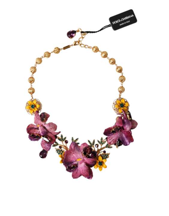 Priser på Dolce & Gabbana Gold Brass Mix Fiori Flowers Crystal Chain Necklace