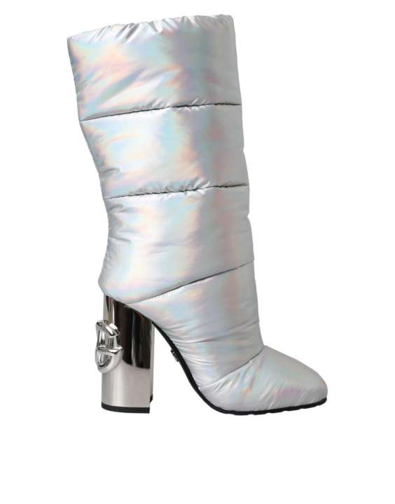 Priser på Dolce & Gabbana Silver Padded DG Logo Heels Boots Sko