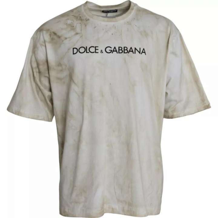 Priser på Dolce & Gabbana Off White Logo Cotton Crew Neck T-shirt