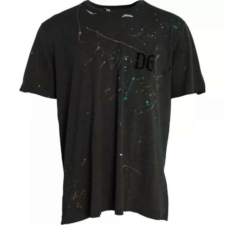 Priser på Dolce & Gabbana Gray Color Splash Cotton Crew Neck T-shirt