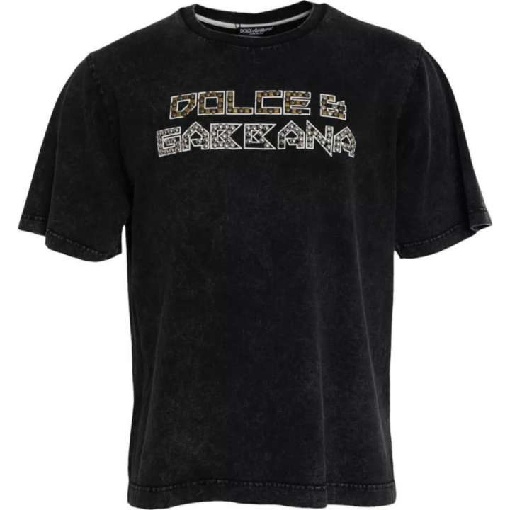 Priser på Dolce & Gabbana Black Logo Print Cotton Crewneck Herre T-shirt