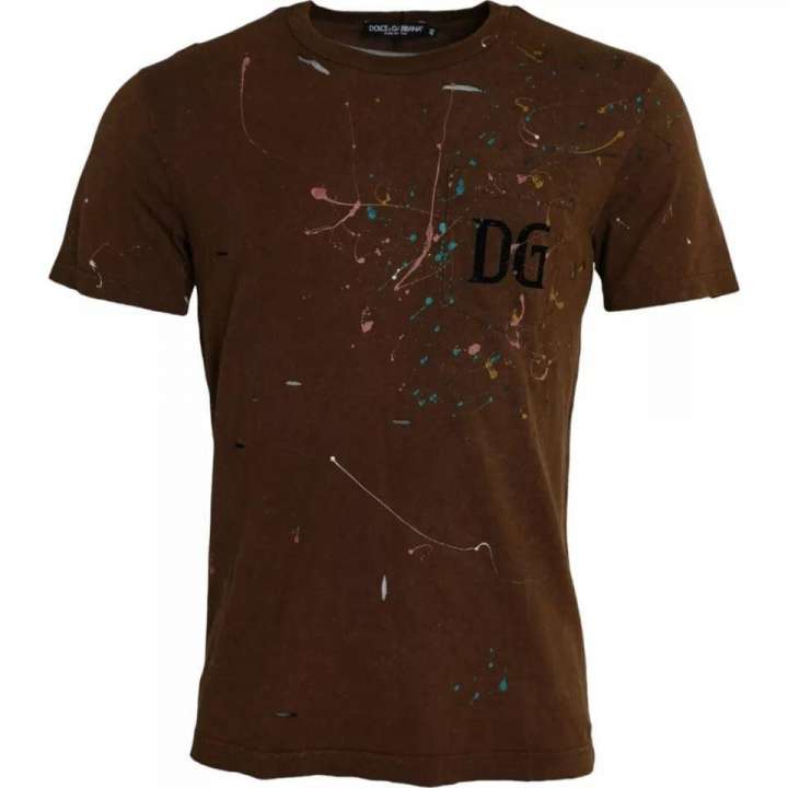 Priser på Dolce & Gabbana Brown Color Splash Cotton Crew Neck T-shirt