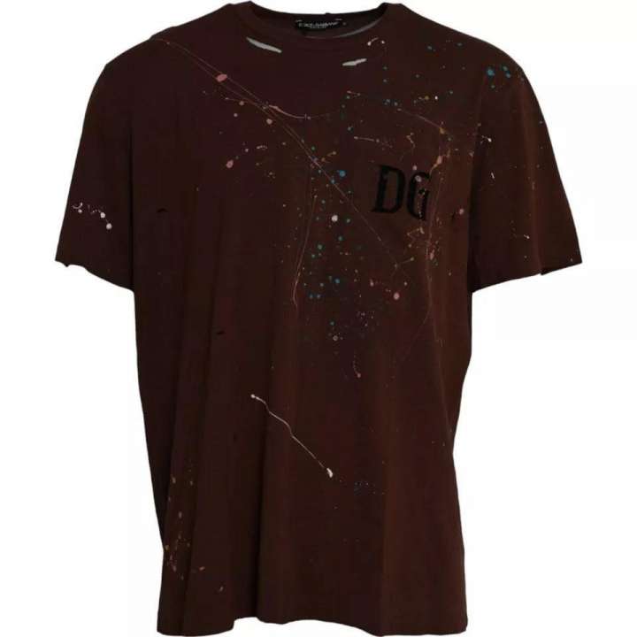 Priser på Dolce & Gabbana Brown Color Splash Cotton Crew Neck T-shirt