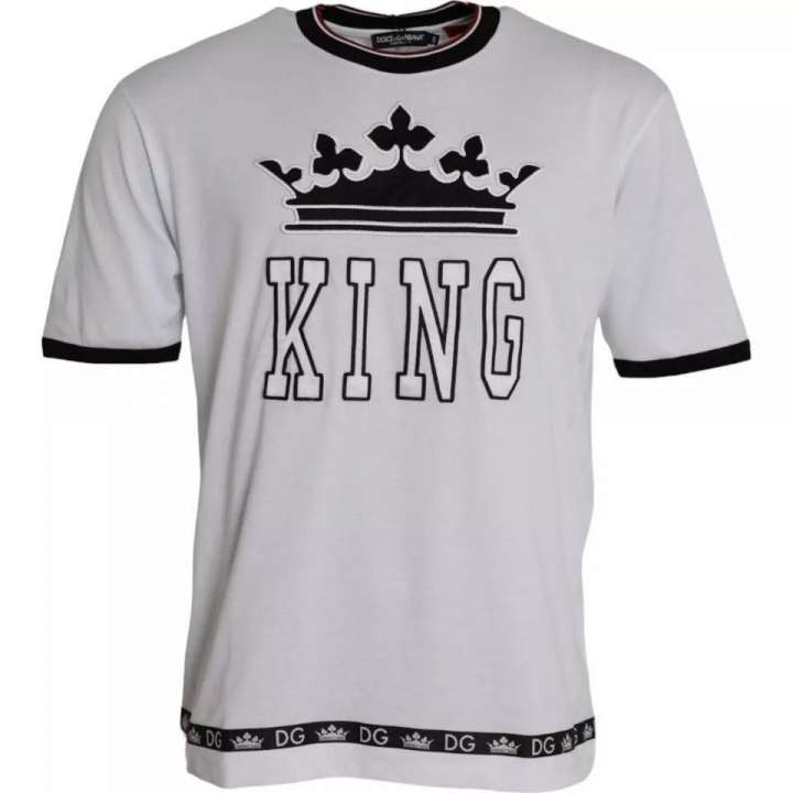 Priser på Dolce & Gabbana White Crown King Cotton Crew Neck Herre T-shirt