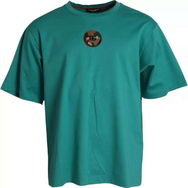 Priser på Dolce & Gabbana Green Logo Patch Round Neck Cotton T-shirt