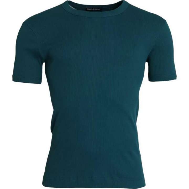 Priser på Dolce & Gabbana Blue Green Cotton Round Neck Short Sleeves T-shirt