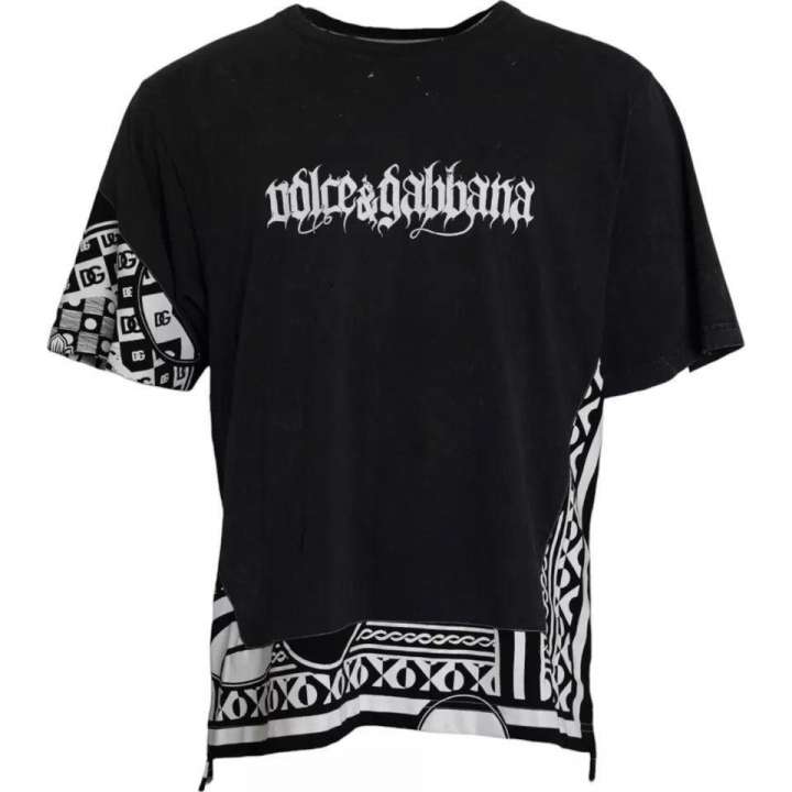 Priser på Dolce & Gabbana Black Graphic Printed Cotton Short Sleeves T-shirt