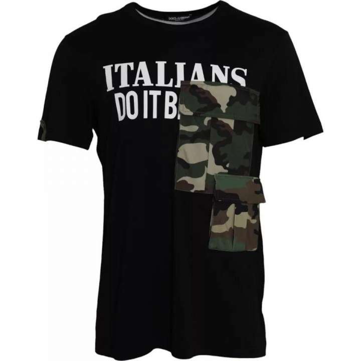 Priser på Dolce & Gabbana Black Camouflage Cotton Short Sleeve T-shirt