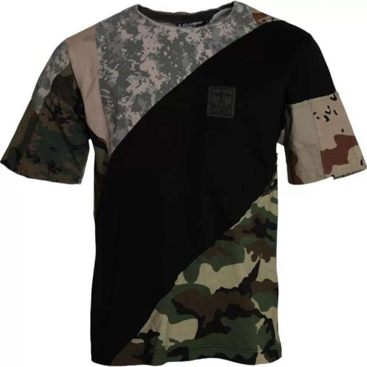 Priser på Dolce & Gabbana Multicolor Camouflage Cotton Round Neck Herre T-shirt