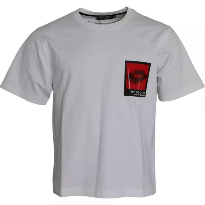 Priser på Dolce & Gabbana White Red Lips Print Cotton Herre T-shirt