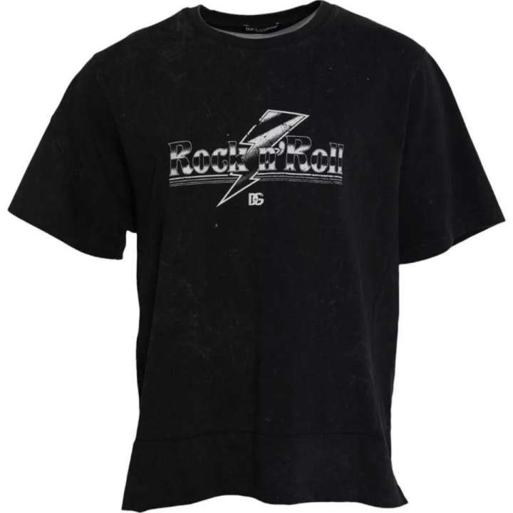 Priser på Dolce & Gabbana Black Graphic Print Cotton Crew Neck T-shirt