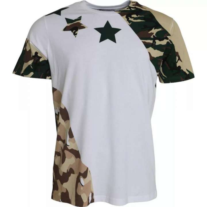 Priser på Dolce & Gabbana White Camouflage Stars Crew Neck Herre T-shirt