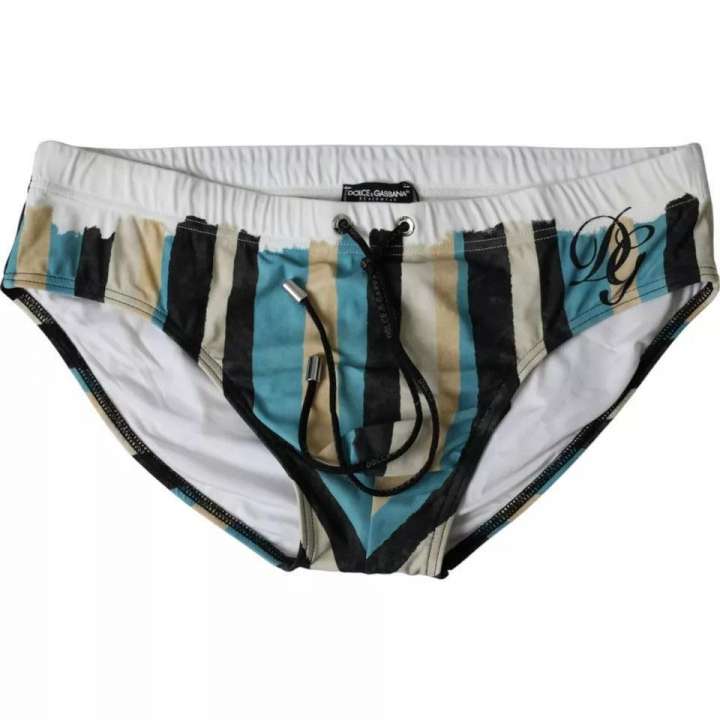 Priser på Dolce & Gabbana Multicolor Stripes Logo Beachwear Brief Swimwear