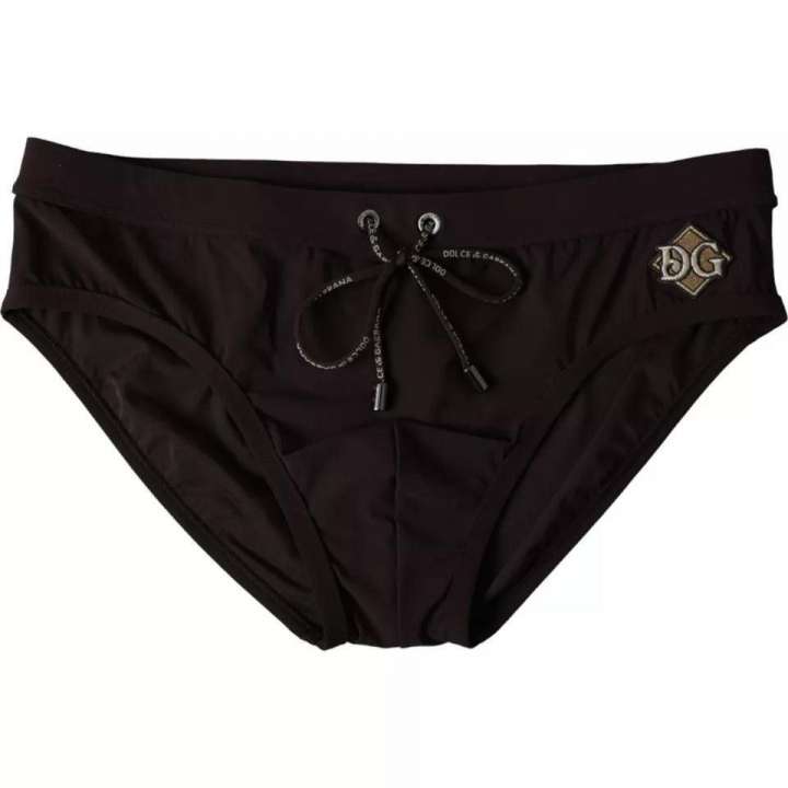 Priser på Dolce & Gabbana Black Nylon DG Logo Beachwear Brief Swimwear Herre