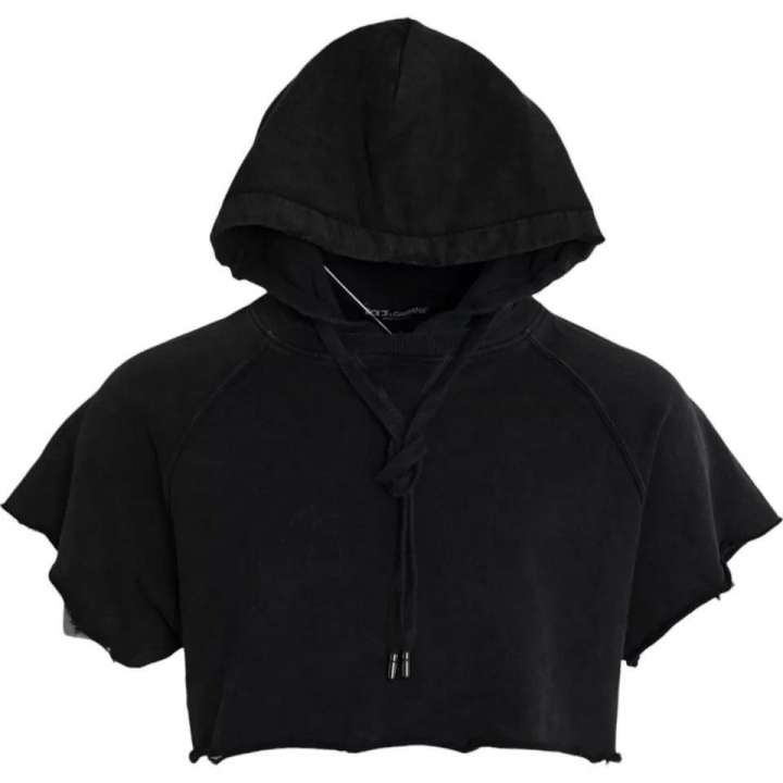 Priser på Dolce & Gabbana Black Cotton Hooded Short Sleeves Cropped T-shirt