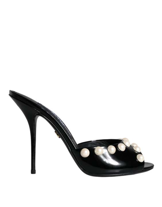 Priser på Dolce & Gabbana Black Leather Pearls Slides Sandals Sko