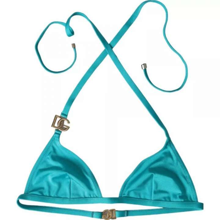 Priser på Dolce & Gabbana Blue Green Halter DG Logo Swimwear Beachwear Bikini Top