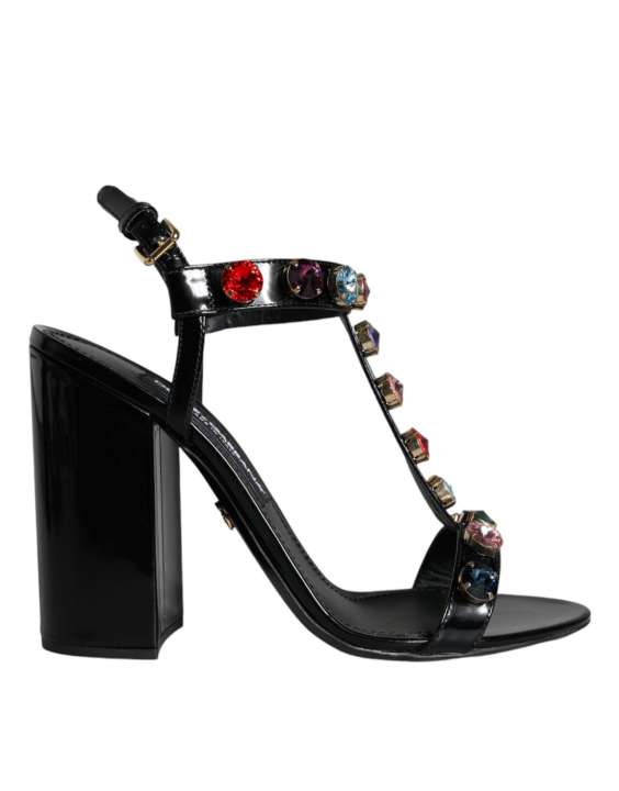 Priser på Dolce & Gabbana Black Crystal Leather T-strap Sandals Sko