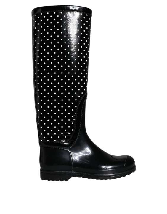 Priser på Dolce & Gabbana Black Polka Dot Rubber Knee High Boots Sko